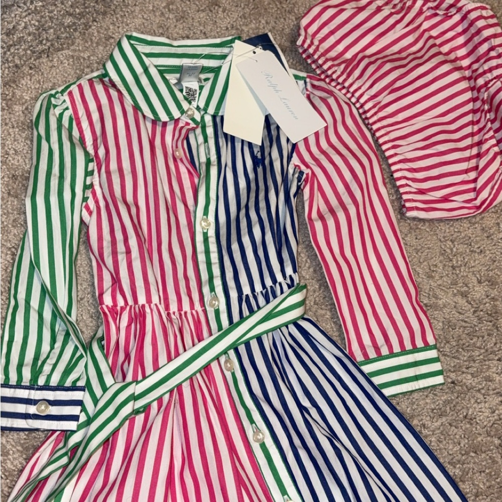Polo by Ralph Lauren Multicolor Striped Shirt Dress with Matching Bloomers